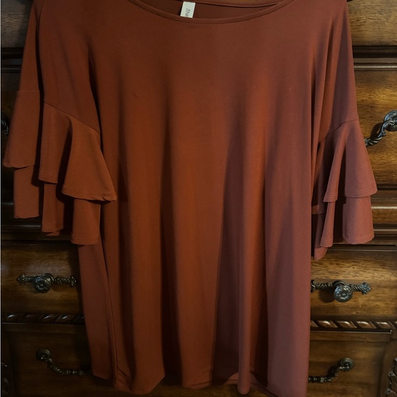 Rust Ruffle Sleeve Top, Zenana - Picture 2 of 6